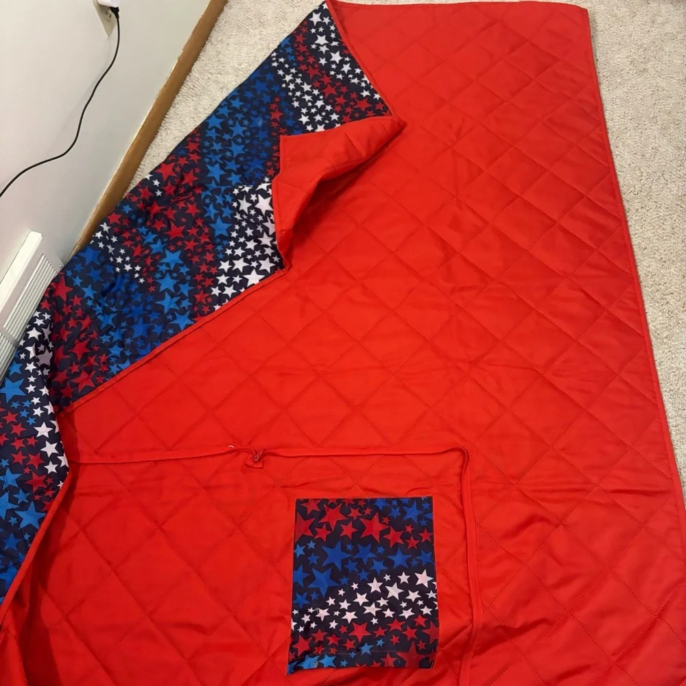 Red White Blue USA July 4th Beach Picnic Utility Blanket 5’ X 6’ outdoor cabin